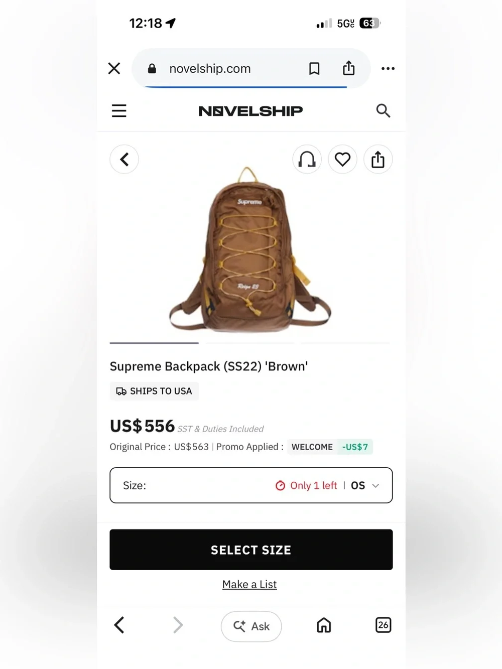 New!🔥Supreme Brown Backpack with Yellow Bungee Cord!🔥